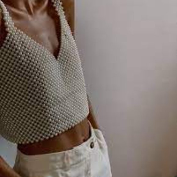 BEVZA Faux Pearl Crop Top XS - Picture 3 of 6